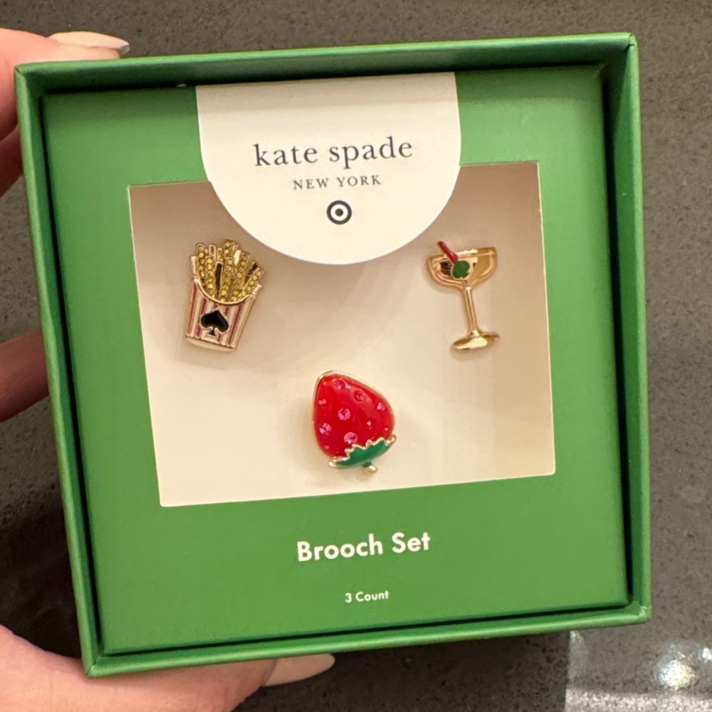Kate Spade x Target Exclusive 3 count Playful Brooch Set in Red, Gold, and Green